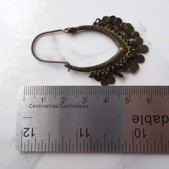 Brass Bohemian Drop Sparkly Oval Pointed Chandelier Hoop Sleeper Earrings - Picture 4 of 5